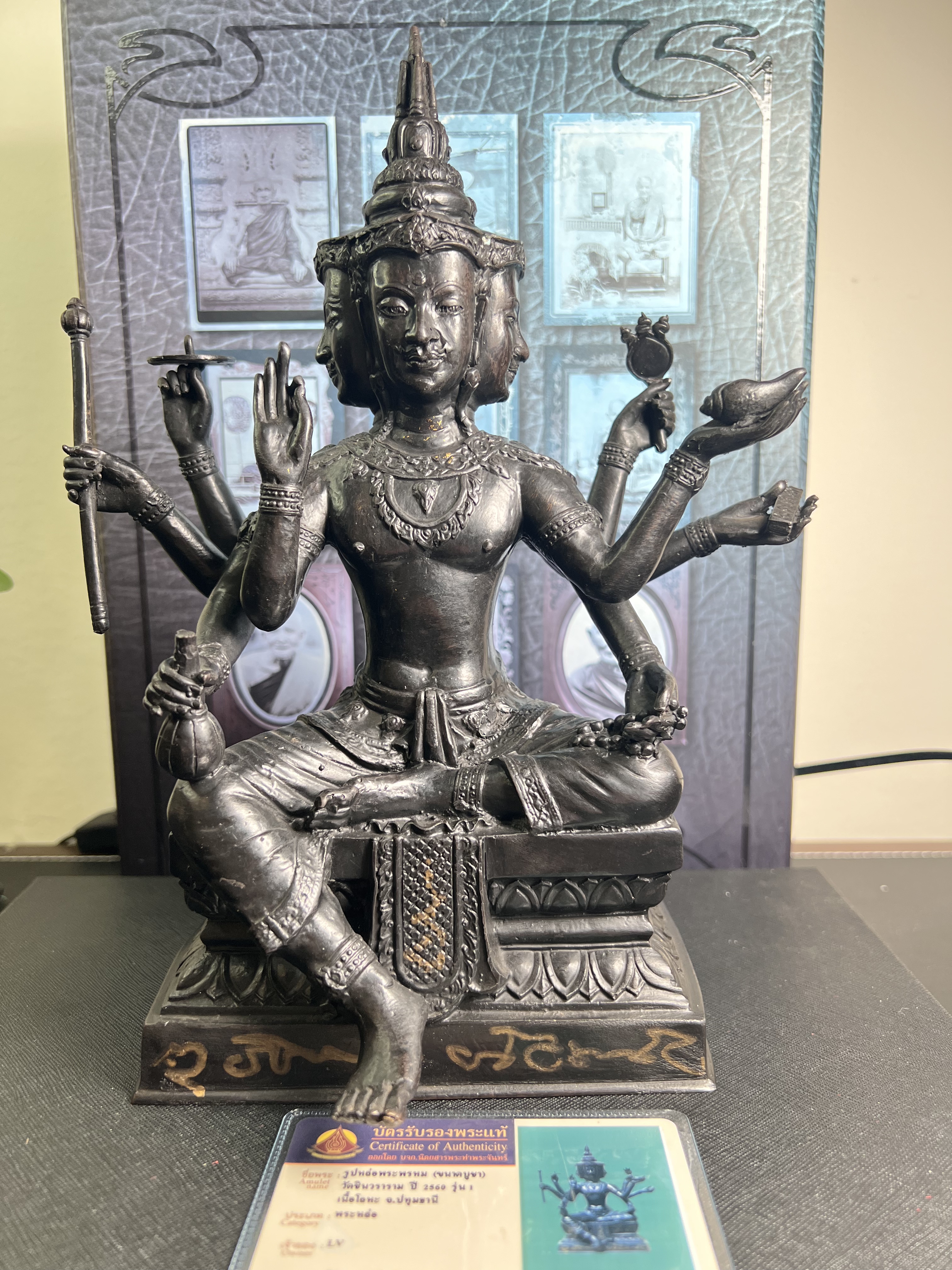 龙婆禅南2560二庙一期四面神供奉 泰国佛牌四面佛桌面摆件 正品