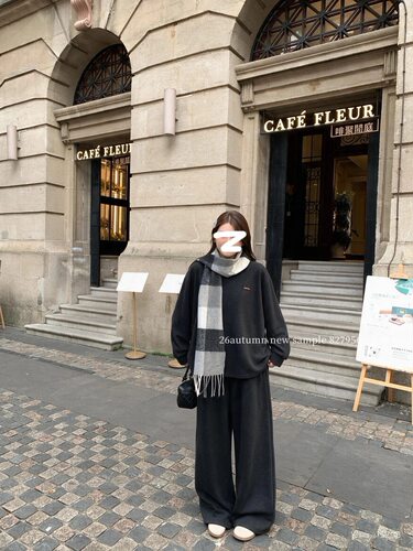韩系百搭宽松纯色舒服加绒加厚氛围感小衫松紧腰裤子两件套装大码