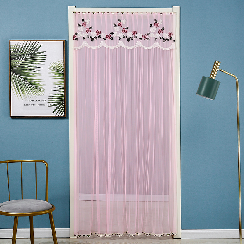 透明纱门帘蕾丝卧室布艺夏季防蚊蝇隔断布帘子魔术贴免打孔长门