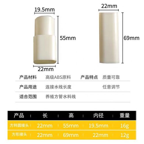 鸡用方管水线接头22方管软直接方变圆接头养殖水线配件方管硬直