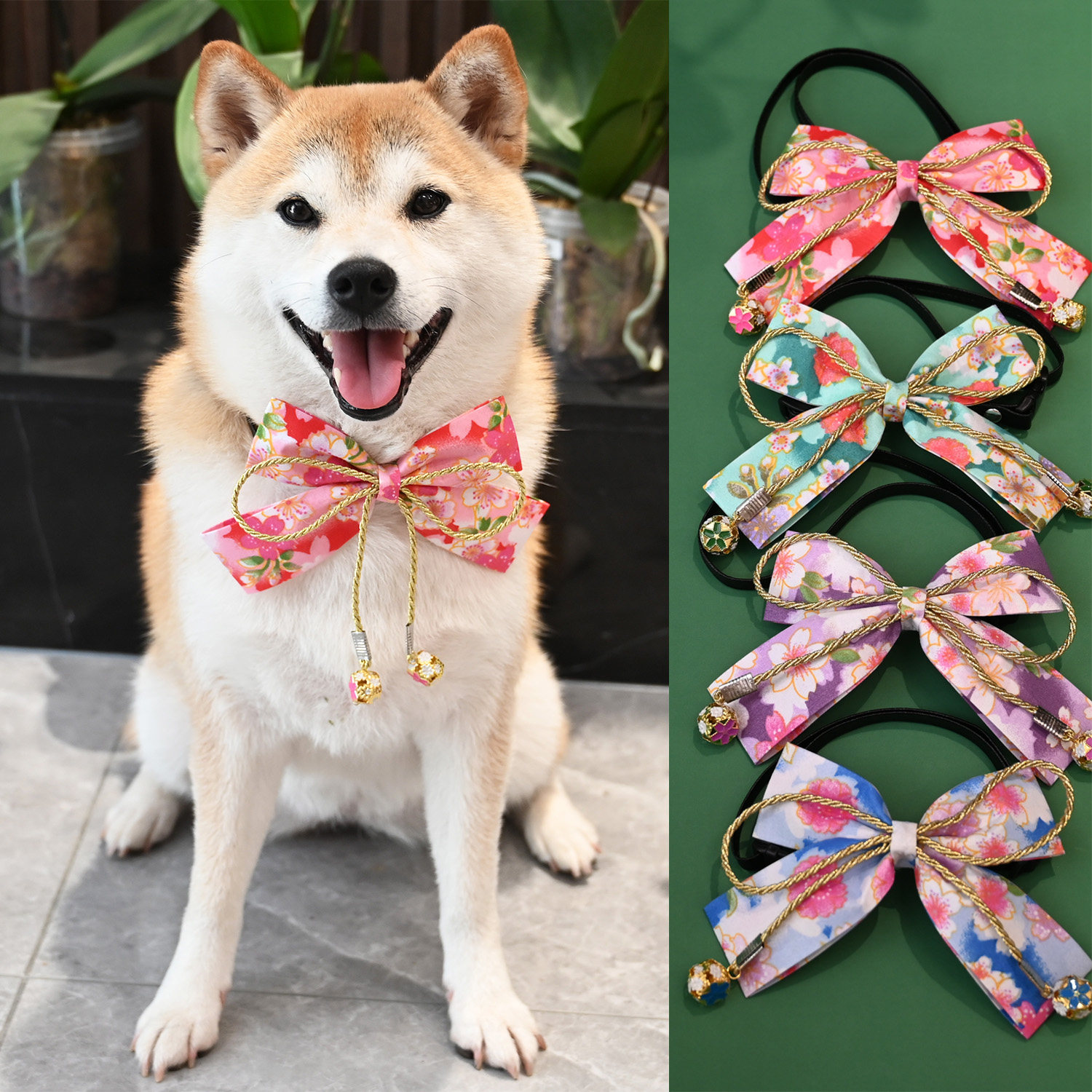 宠物狗狗柯基泰迪法斗比熊柴犬领结蝴蝶结和风樱花猫咪领带饰品