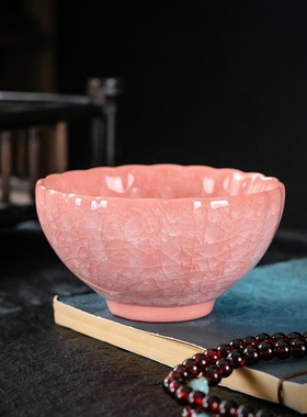 粉冰裂茶杯主人杯女士高档个人专用茶盏窑变茶杯天目盏遇水化冰杯