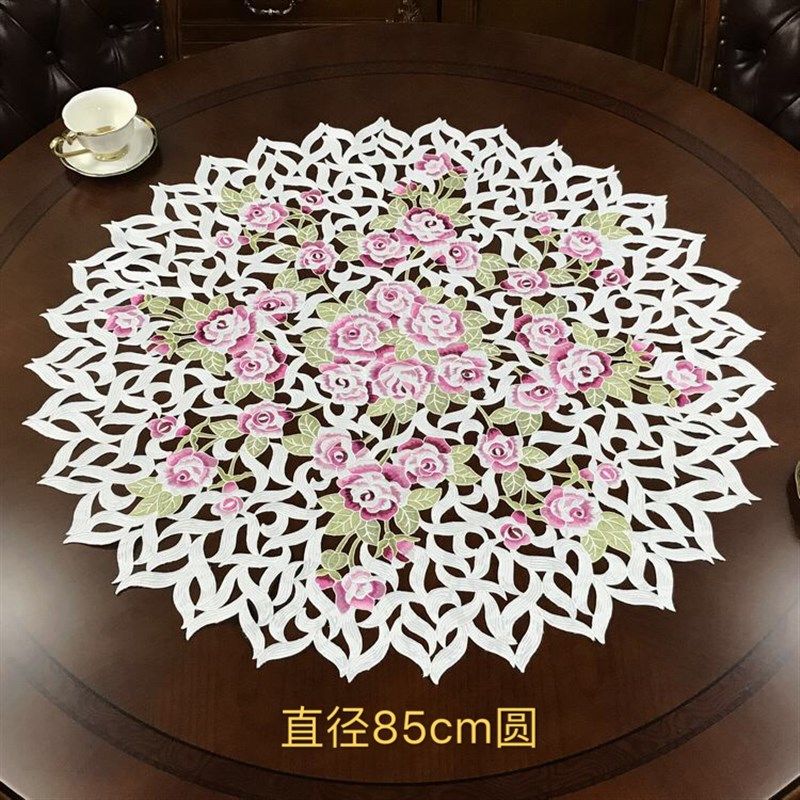大圆桌布圆茶几垫田园布艺刺绣北欧美式中式圆台布桌垫戴安娜玫瑰,居家布艺,桌布,淘宝优惠券,粉丝福利购,淘宝优惠卷