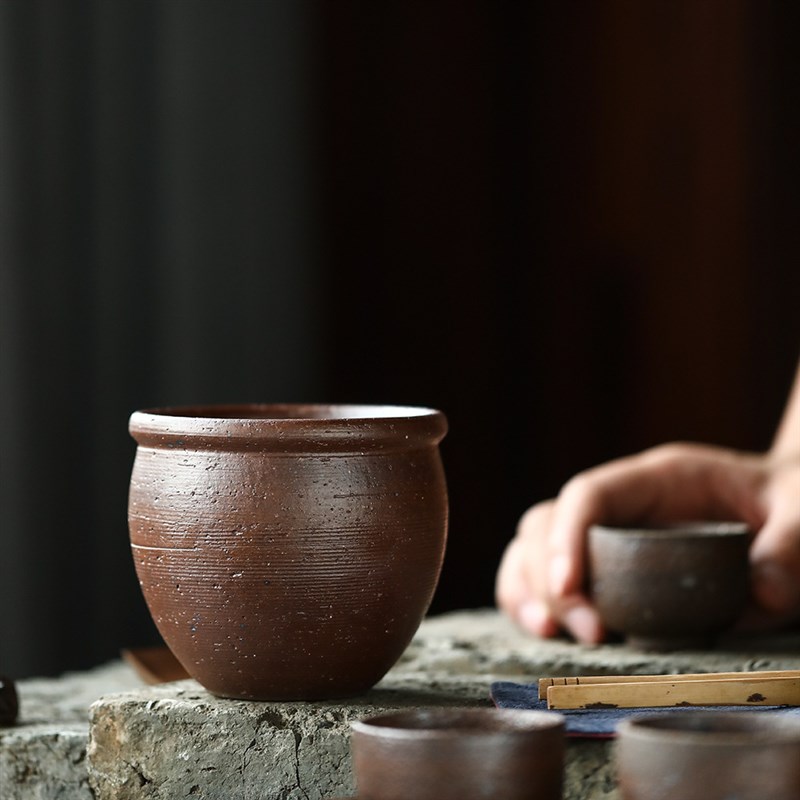 景德镇手工复古老岩泥粗陶茶缸水洗水盂茶洗笔洗茶道功夫茶具配件