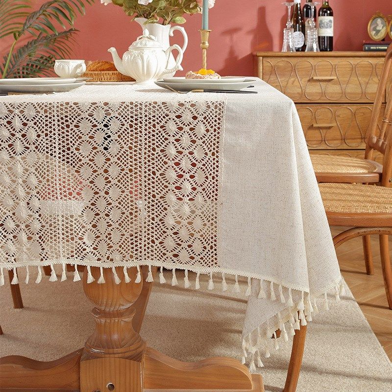 家用餐桌桌布法式奶油风长方形复古蕾丝编织台布美式田园布艺盖巾,居家布艺,桌布,淘宝优惠券,粉丝福利购,淘宝优惠卷