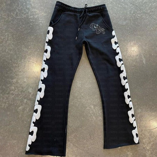 欧美跨境外贸卫裤男女休闲街头说唱印花裤子时尚嘻哈直筒裤子