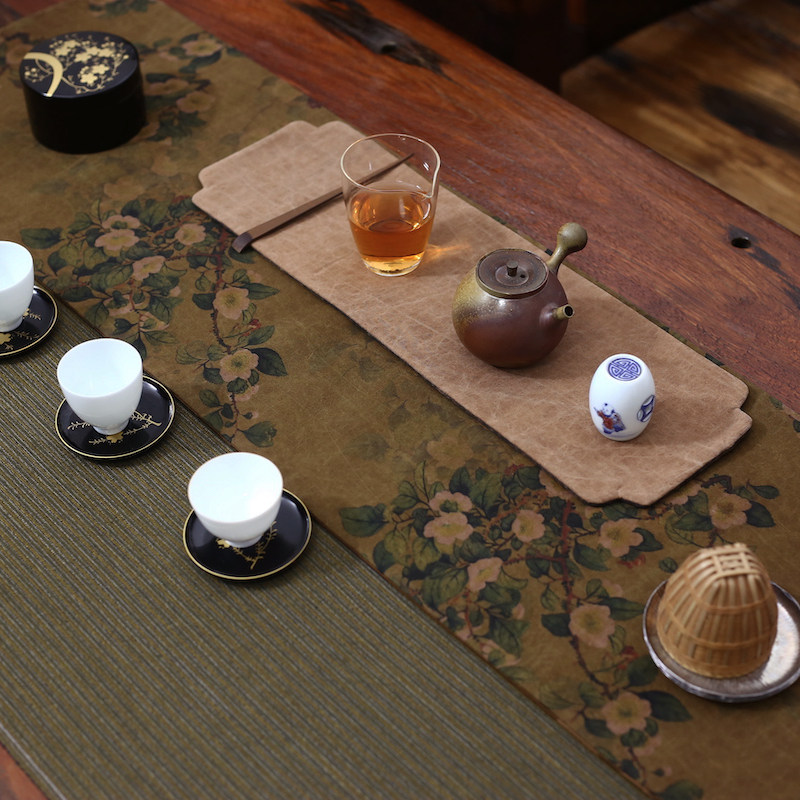 老料香云纱梨花茶席真丝茶席布茶巾茶道餐垫小香席桌旗高档海棠花