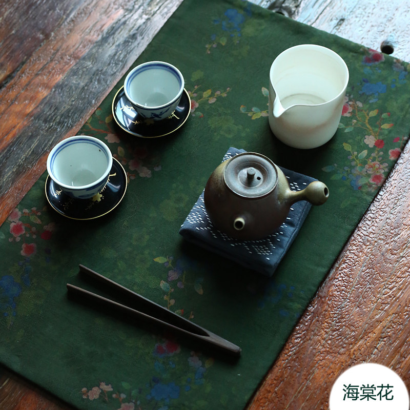 手工老料香云纱双面加长茶席禅意