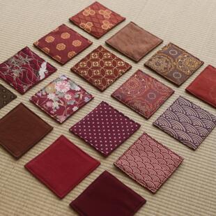 暖冬色系日式 和风织锦印花棉麻布艺杯垫方形隔热茶席垫鸡尾酒杯垫