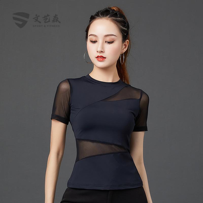 拉丁舞上衣新款短袖女成人国标舞