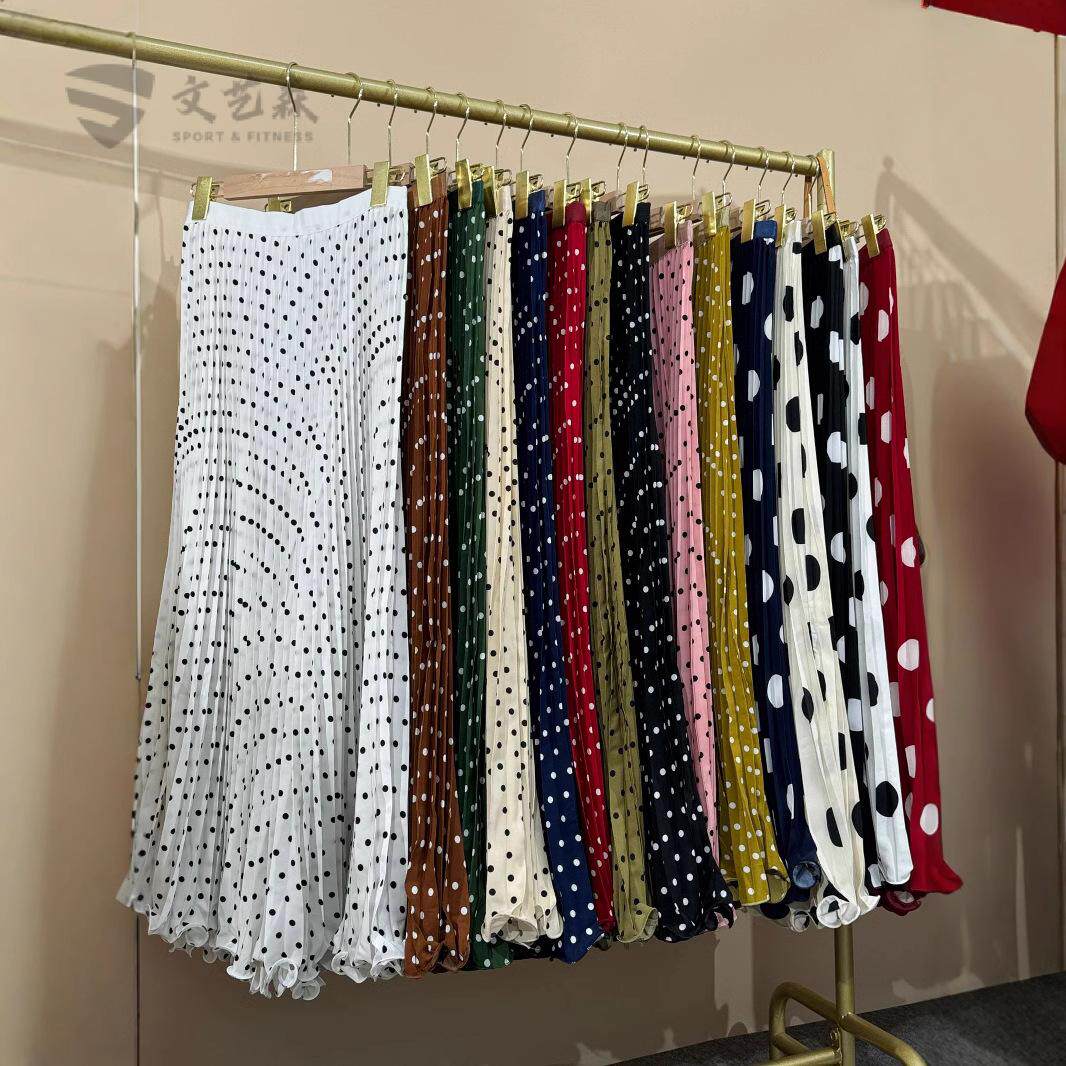 多色夏季日韩新款雪纺时尚高腰显瘦百褶波点中长款半身裙女