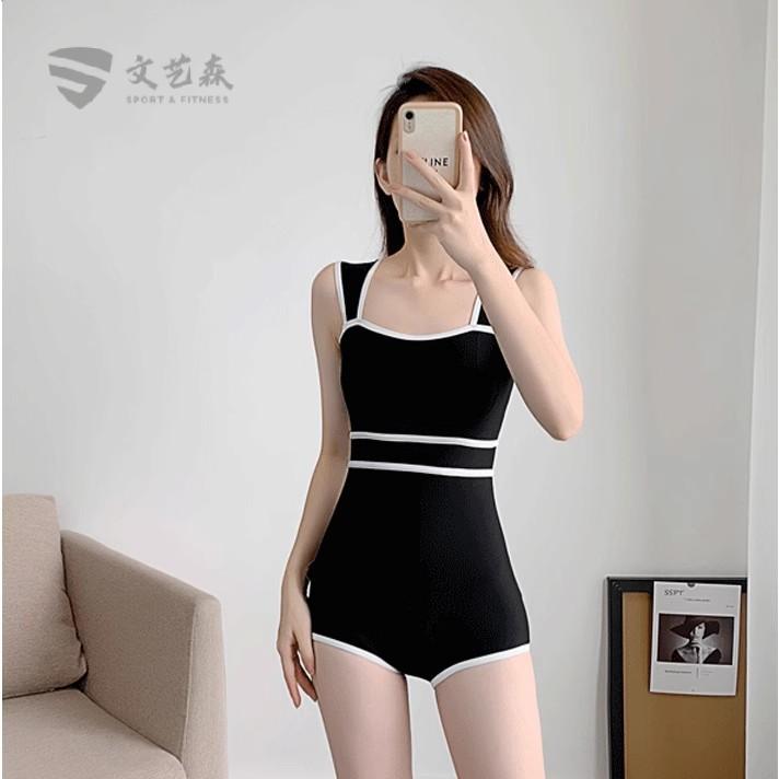 连体泳衣女温泉新款黑色保守款|