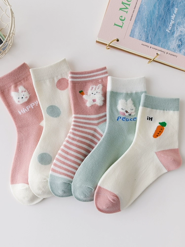 Мультяшный кролик, детские демисезонные тонкие носки для школьников, средней длины