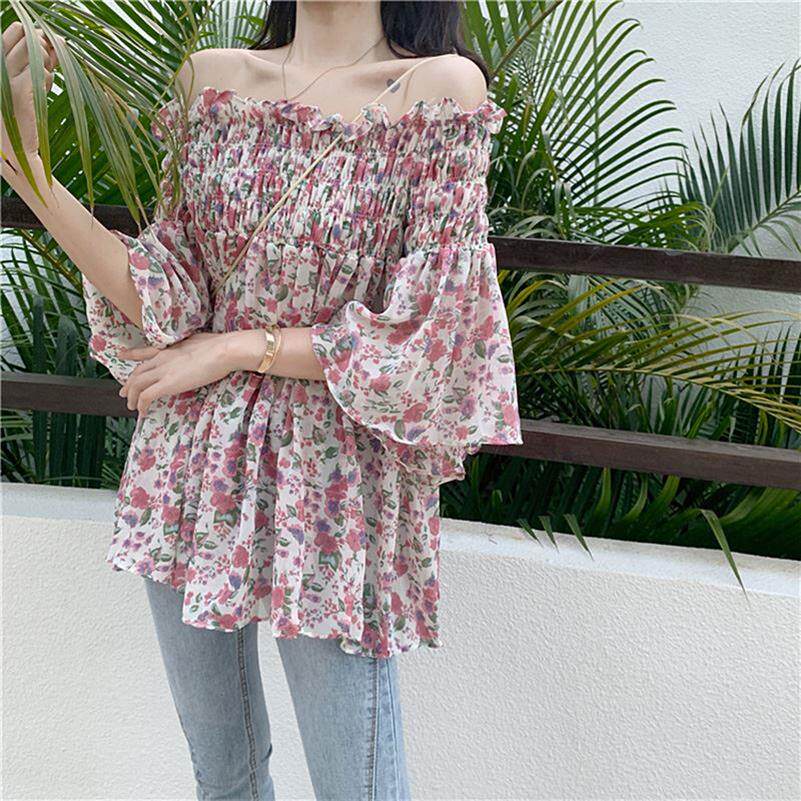 夏的露肩超仙一字领女长袖心机木耳边网红一字肩上衣潮雪纺风性感|ruв категории Женская одежда, кружева свитер/шифон рубашка - от Buy2taobao.com для оказания профессиональной услуги покупки агента Taobao