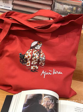 瓦尔达amfs法国电影同款超火红色爆款女性主义手绘质感外出帆布包