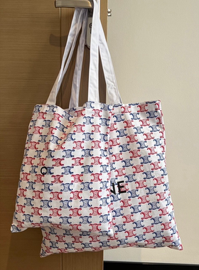 CEL红蓝老花凯旋门白色帆布袋网球系列新款帆布包购物布袋收纳袋