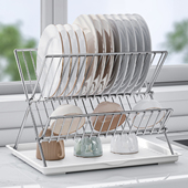不锈钢碗碟架可折叠厨房台面置物架X型收纳架带沥水盘家用碗盘架