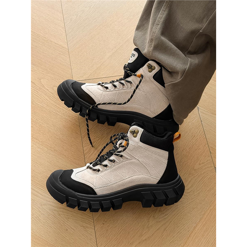 高帮男鞋2025新款高级感冬鞋复古翻毛工装靴厚底户外徒步登山鞋男