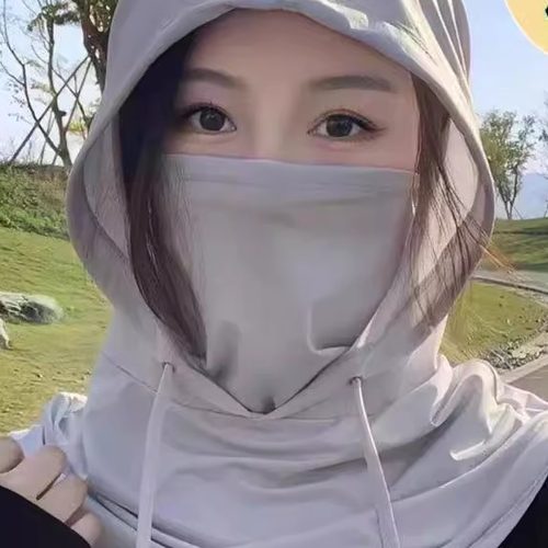 防晒面罩女帽子一体护颈全脸防紫外线头盔骑行头套罩围脖冰丝口罩