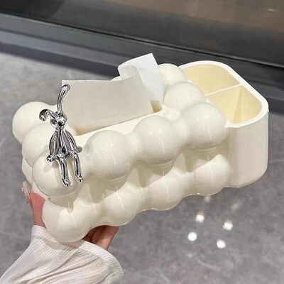 轻奢抽纸盒高档奶油风纸巾盒家用客厅茶几创意多功能遥控器收纳盒