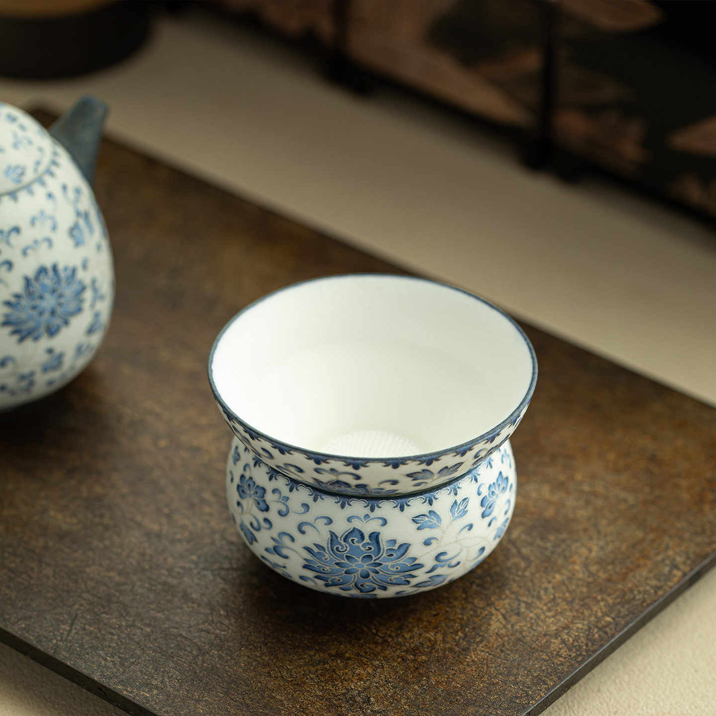 岩矿白纯手工银莲茶漏茶滤家用泡