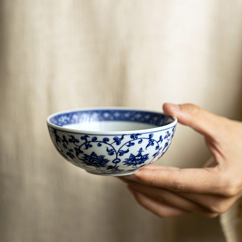 青花缠枝莲茶杯主人杯品茗杯