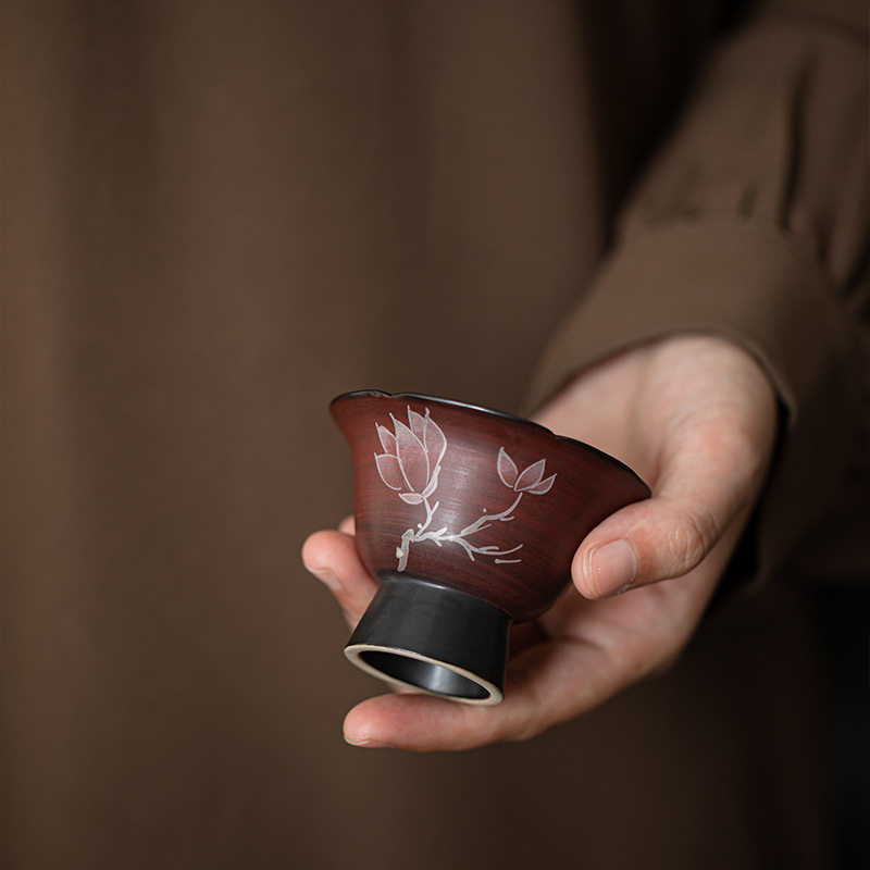 跨境家用山楂红粉引茶杯陶瓷功夫茶具主人杯品茗杯简约办公室喝茶