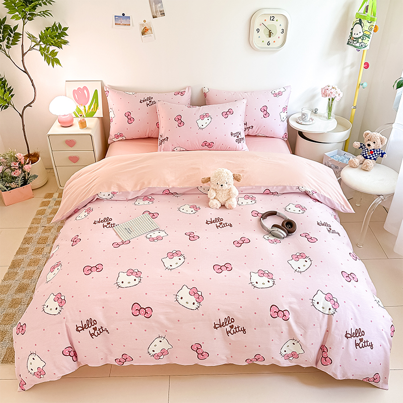 全棉卡通三丽鸥helloKitty四件套单人宿舍被套床笠三件套纯棉床品