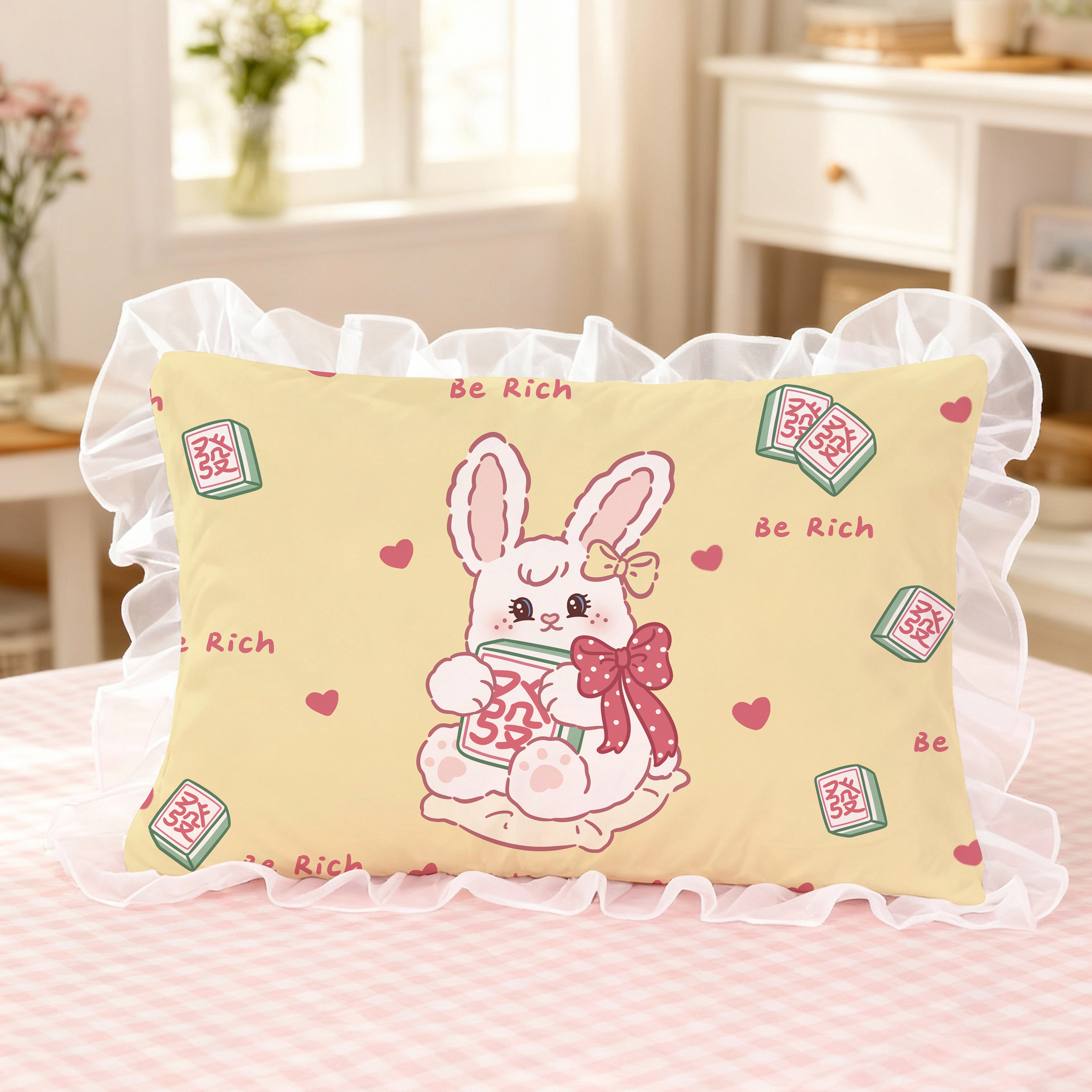 卡通邦妮兔花边全棉枕套可爱兔兔女生寝室学生宿舍单人纯棉枕头套