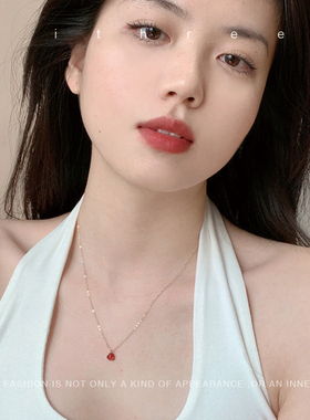 ithree/红宝石爱心项链轻奢甜美简约vintage本命年节日礼物锁骨链