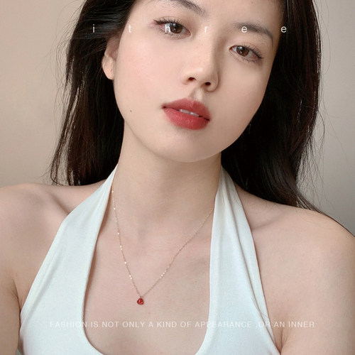 红宝石爱心锁骨链女轻奢小众百搭