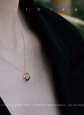 ithree 自制浪漫情侣同款圆环吊坠项链ins小众设计简约百搭锁骨链