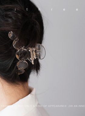 ithree/复古透明浅香槟色发夹ins小众冷淡风后脑勺盘发抓百搭对夹