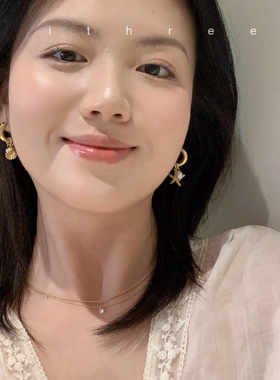 ithree创意海洋元素耳环女金属贝壳海星设计感淡水珍珠耳饰度假风
