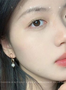 ithree/强光正圆几何珍珠耳钉女高级气质轻奢百搭日韩耳饰女纯银