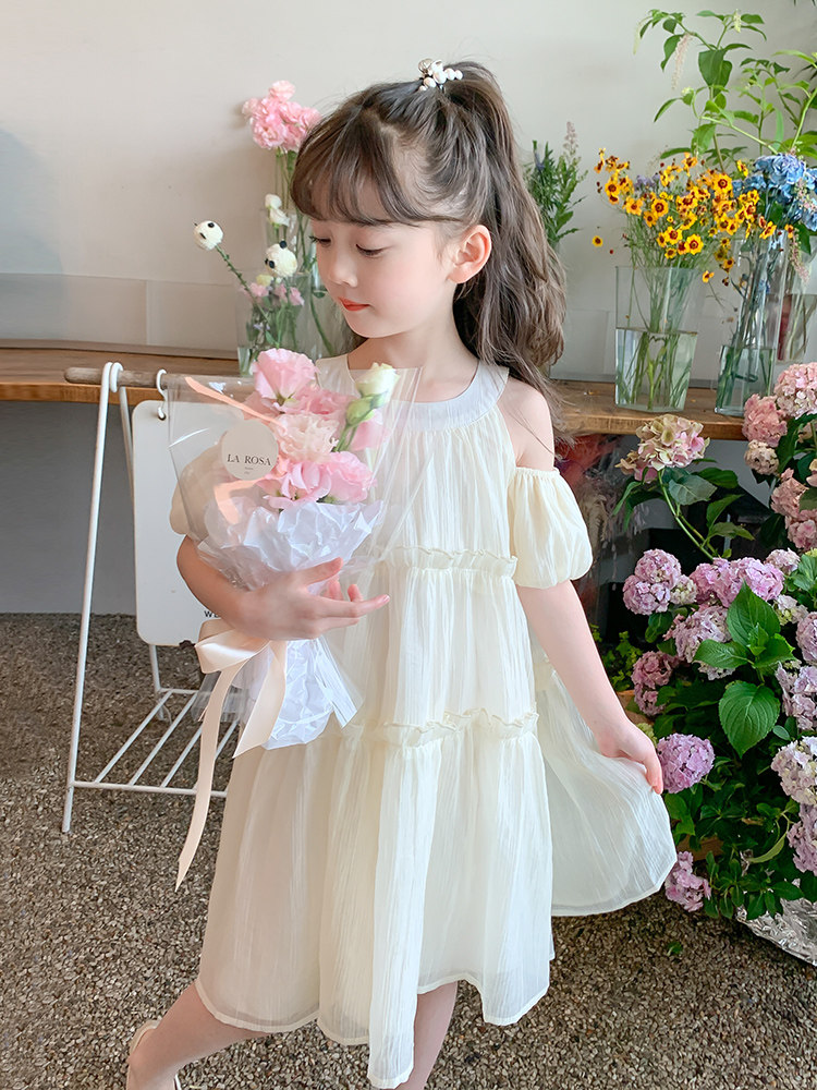 女童夏装连衣裙2024新款夏天裙子儿童露肩公主裙小女孩夏季雪纺裙