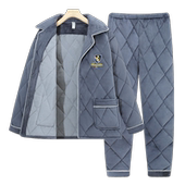 套装 加绒珊瑚绒法兰绒加厚保暖家居服秋冬款 三层夹棉睡衣男士 冬季