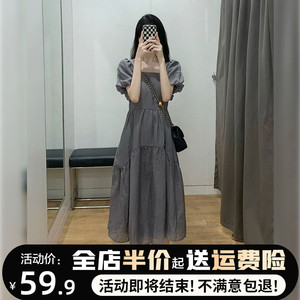 茶歇法式连衣裙子女夏季2023新款小众设计高级感梨形身材显瘦长裙