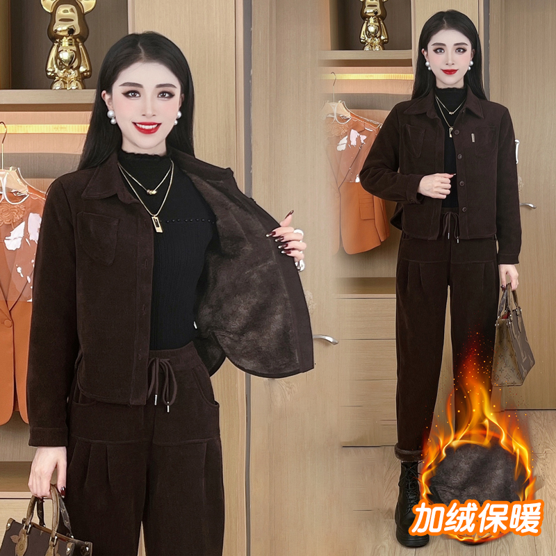 官图 冬时尚套装2023今年流行时尚洋气质加绒加厚女装职业两件套