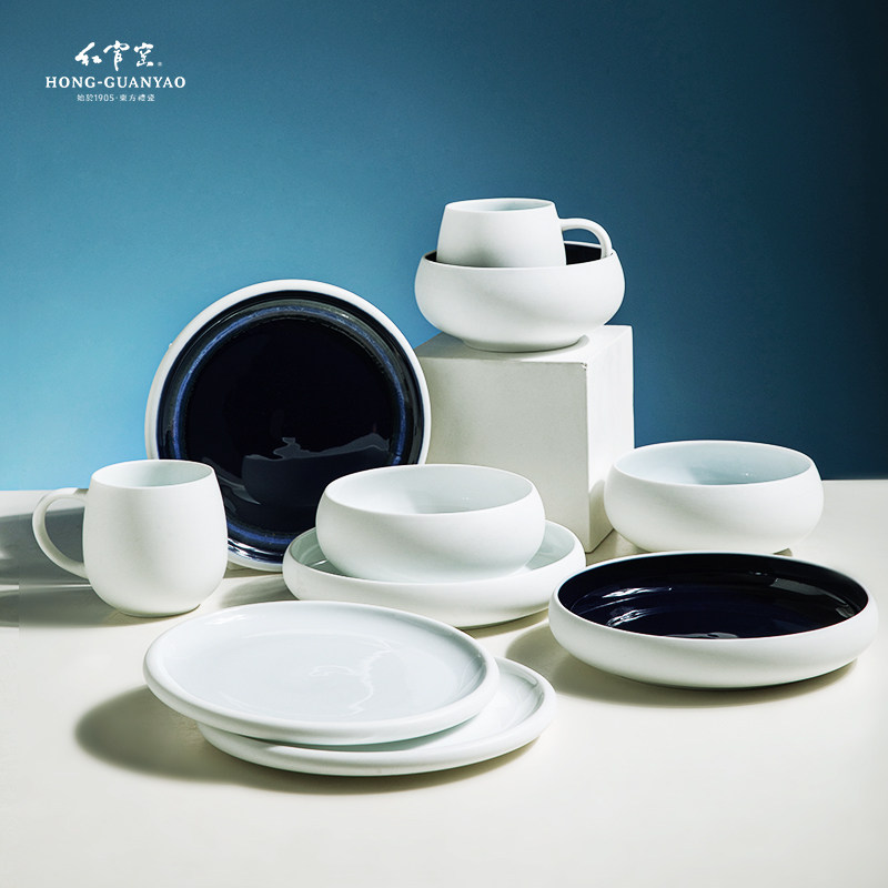 红官窑圆融系列陶瓷餐具简约碗盘套装家用轻奢高档精致,餐饮具,餐具瓷器套装,淘宝优惠券,粉丝福利购,淘宝优惠卷