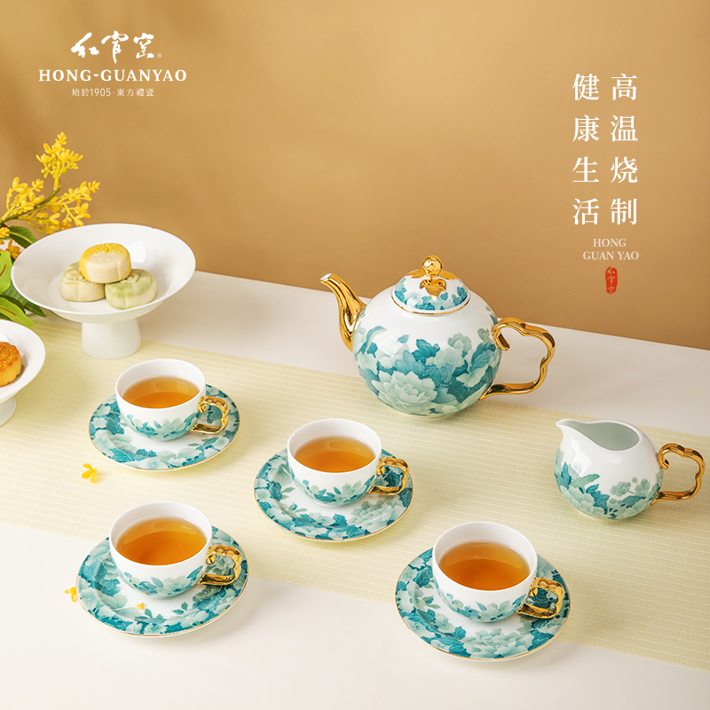 紅官窯純手繪釉下五彩工藝咖啡具