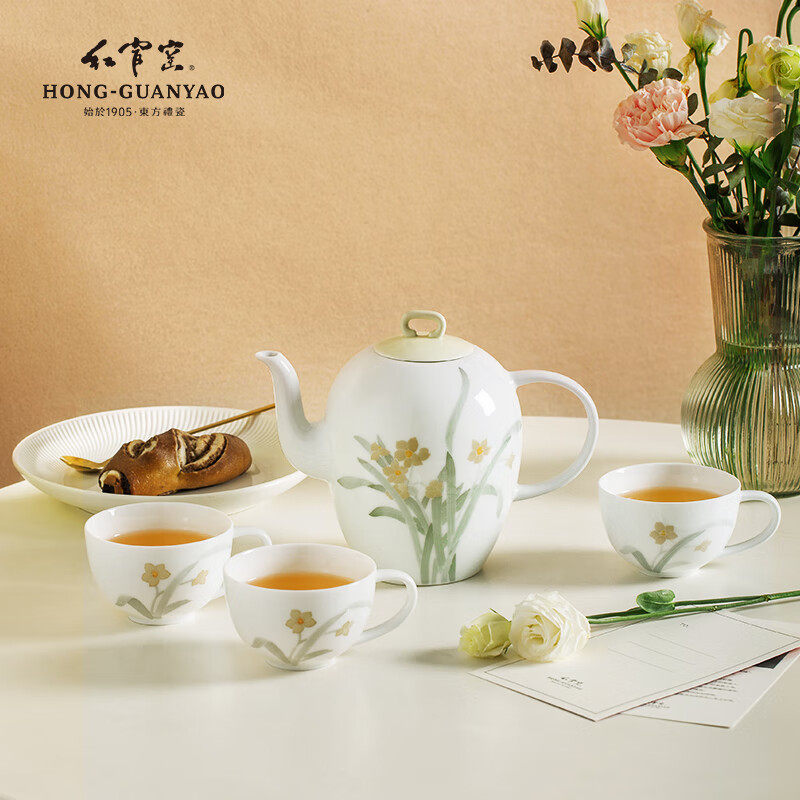 红官窑醴陵釉下彩陶瓷功夫茶具套装轻奢高档家用茶壶茶杯凌波仙子