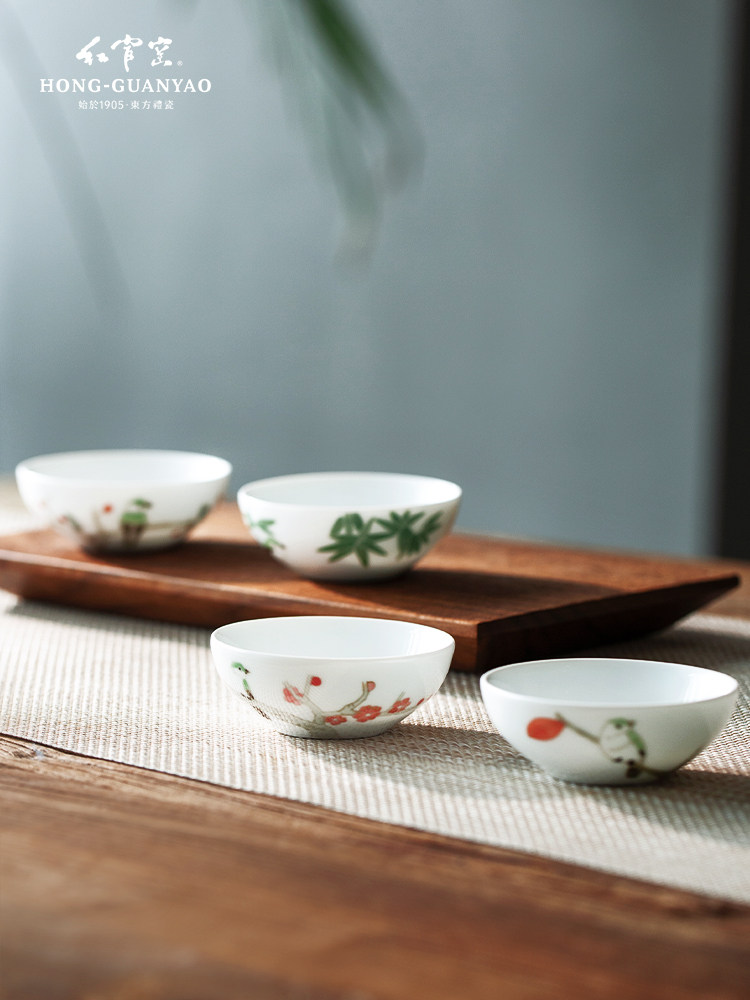 红官窑陶瓷功夫茶杯主人杯品茗杯个人专用茶杯手绘釉下彩醴陵瓷器