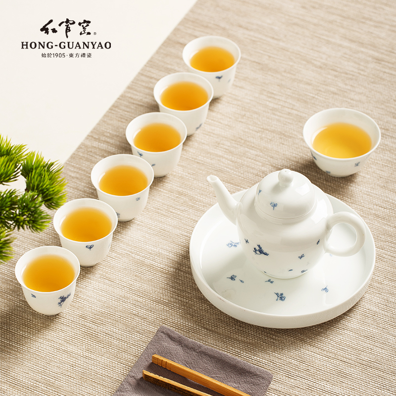 红官窑功夫茶具套装高档瓷器礼品醴陵釉下彩手绘陶瓷主人杯茶壶