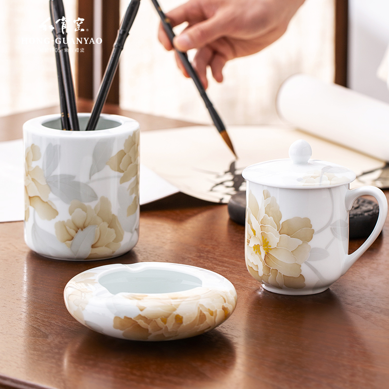 紅官窯辦公室三件套醴陵瓷器套裝