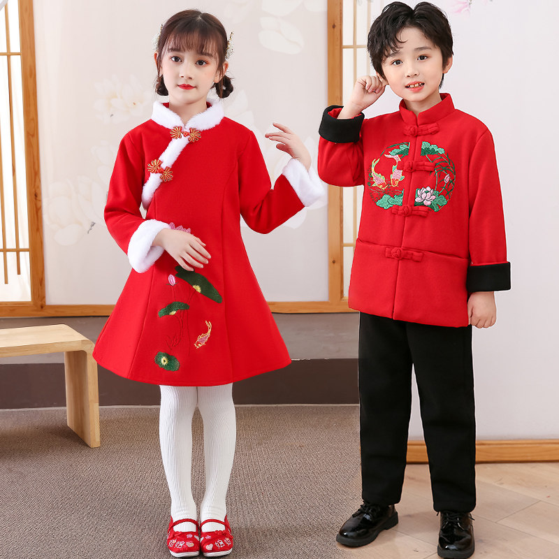 2024儿童中国风汉服冬装新年童装女旗袍女童冬拜年服女宝加厚唐装