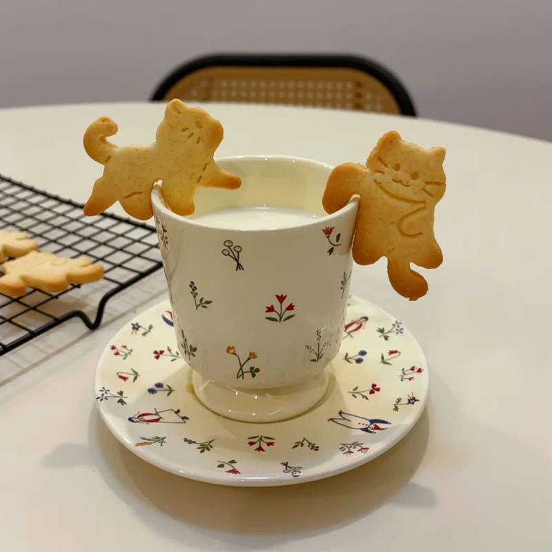 咖啡挂杯小猫小狗饼干装饰黄油曲奇好看散步猫咪叉子造型手工定制
