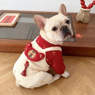 法斗衣服喜庆假两件红色加绒四脚衣秋冬拜年服法斗巴哥恶霸犬衣服