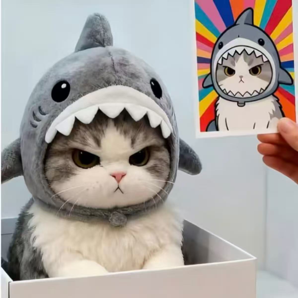 新款狗狗头套鲨鱼宝宝头宠物玩偶头套毛绒公仔秋冬头套装饰品