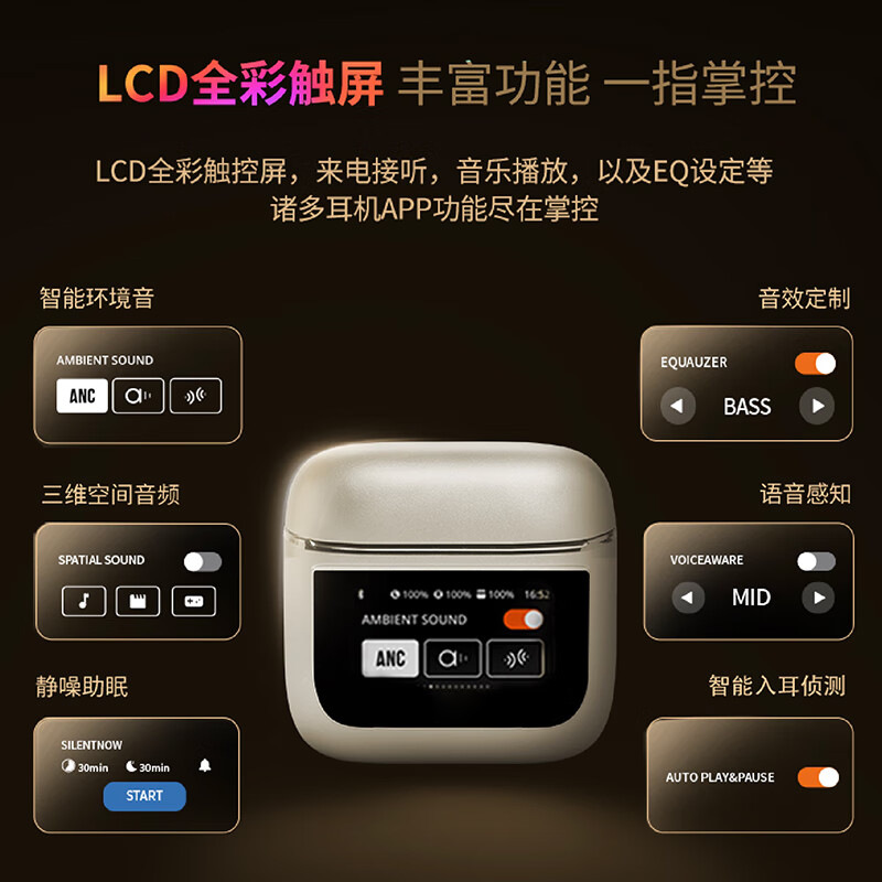 LED智能屏ANC主动降噪蓝牙耳机入耳式超长续航立体声适用华为苹果